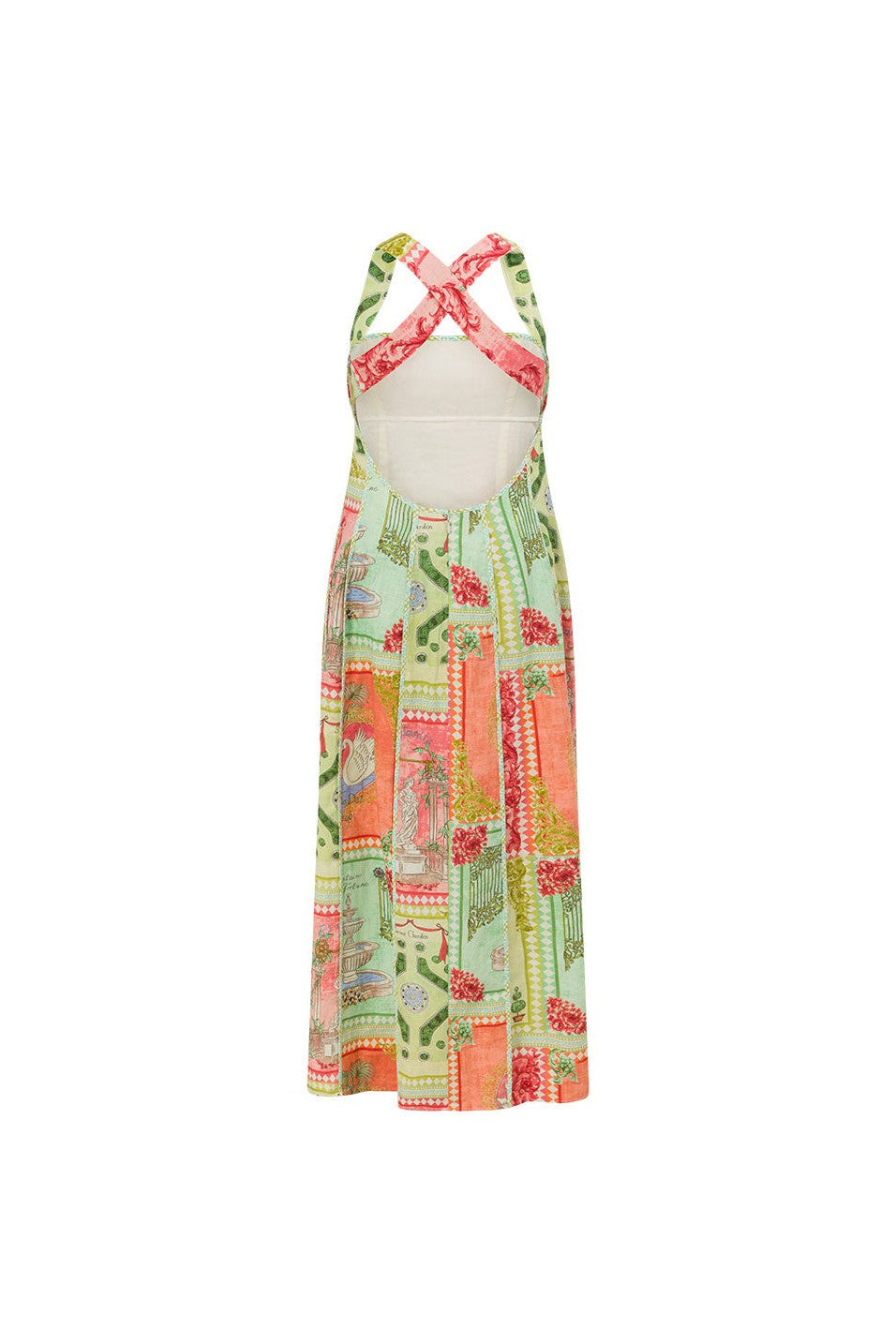 Green maxi dress with a round neckline, side view