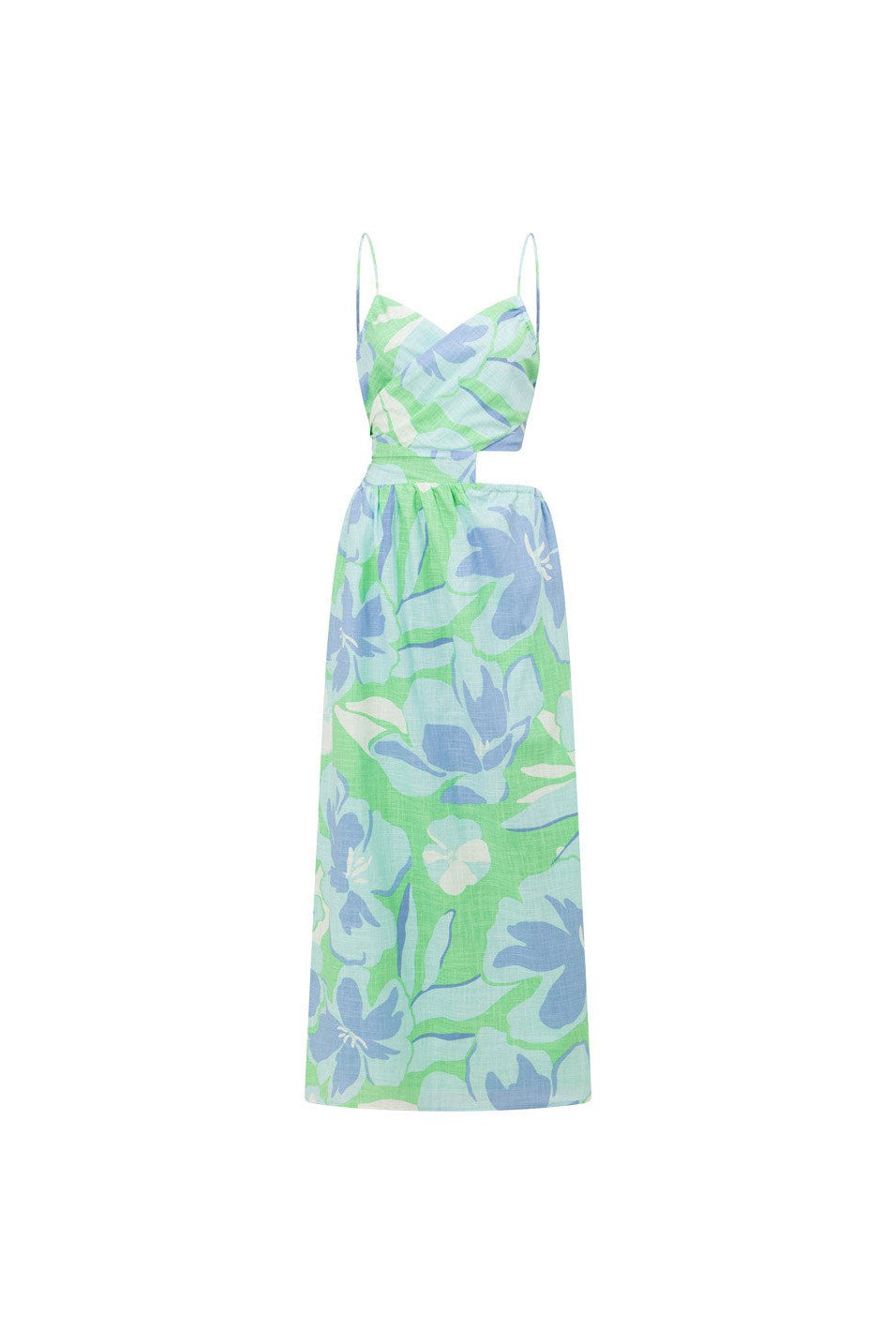 Blue midi dress with an open back, detail view
