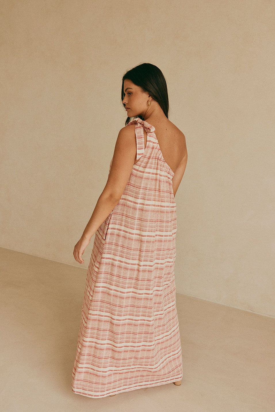 Red maxi dress, back view