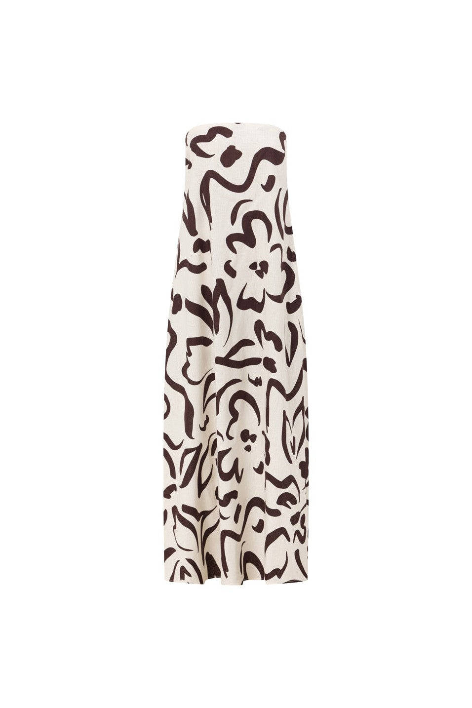 Cream maxi dress with a strapless neckline, front view