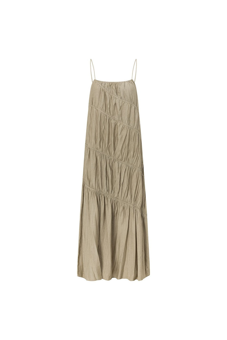 Green maxi dress with slim tie straps, front view