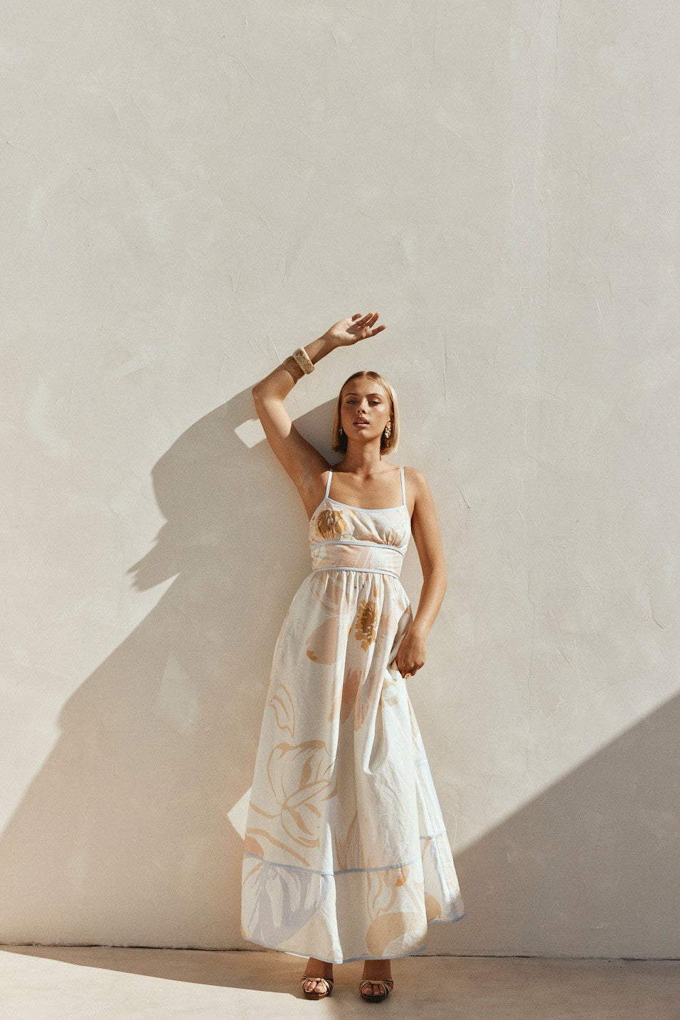 Pink maxi dress, front view