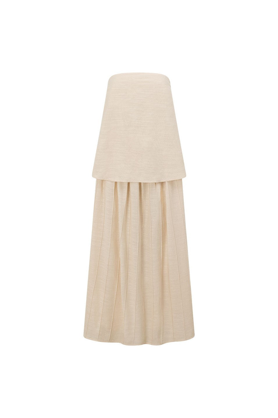 Beige maxi dress with a strapless neckline, back view