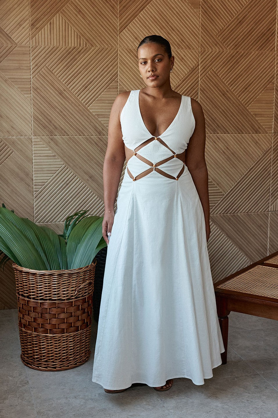 White maxi dress, side view