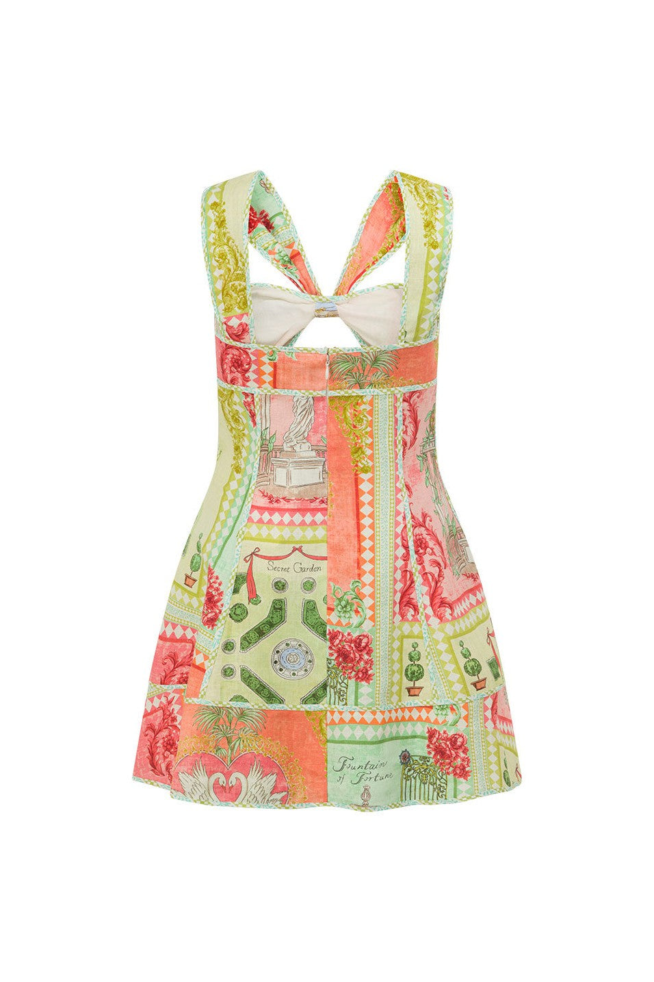 Green mini dress with an A-line skirt, detail view