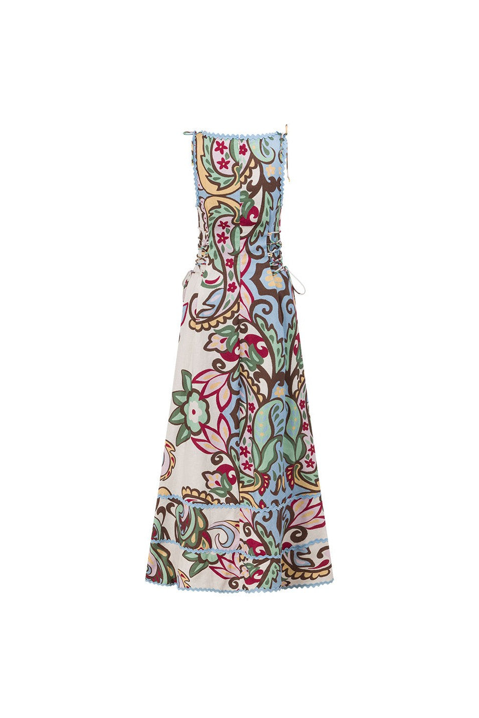 Blue maxi dress with a boat neckline, back view