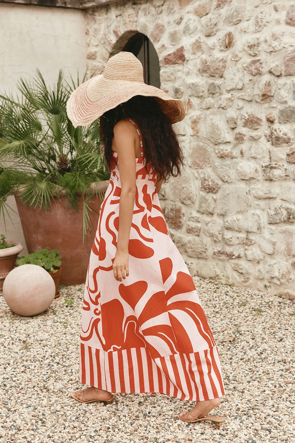 Pink maxi dress, front view