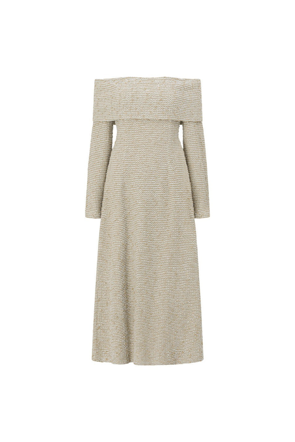 Beige maxi dress, styled on model