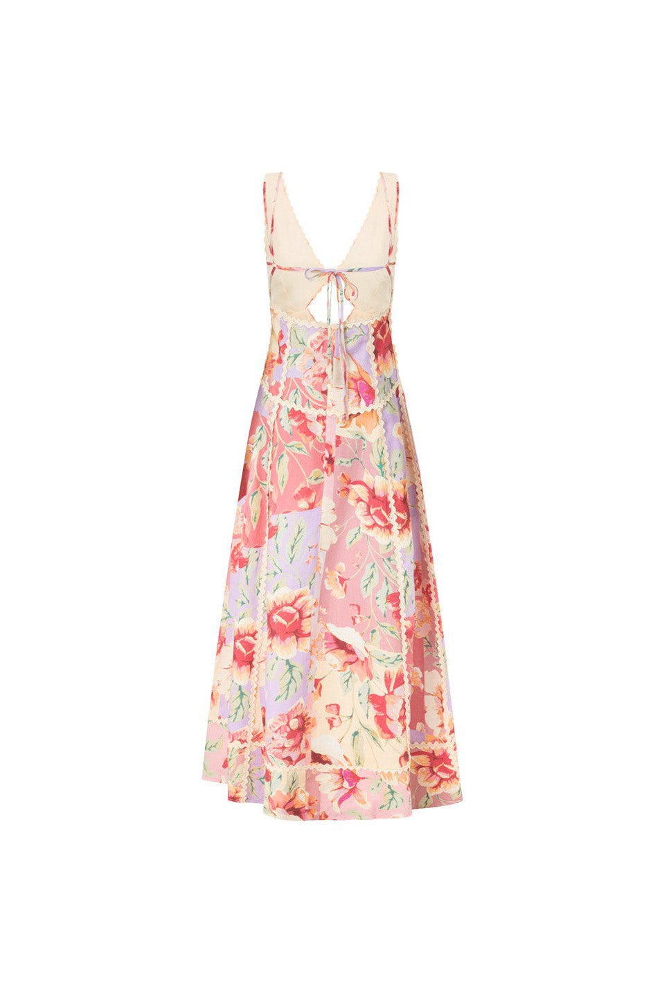 Pink maxi dress with an open back, side view