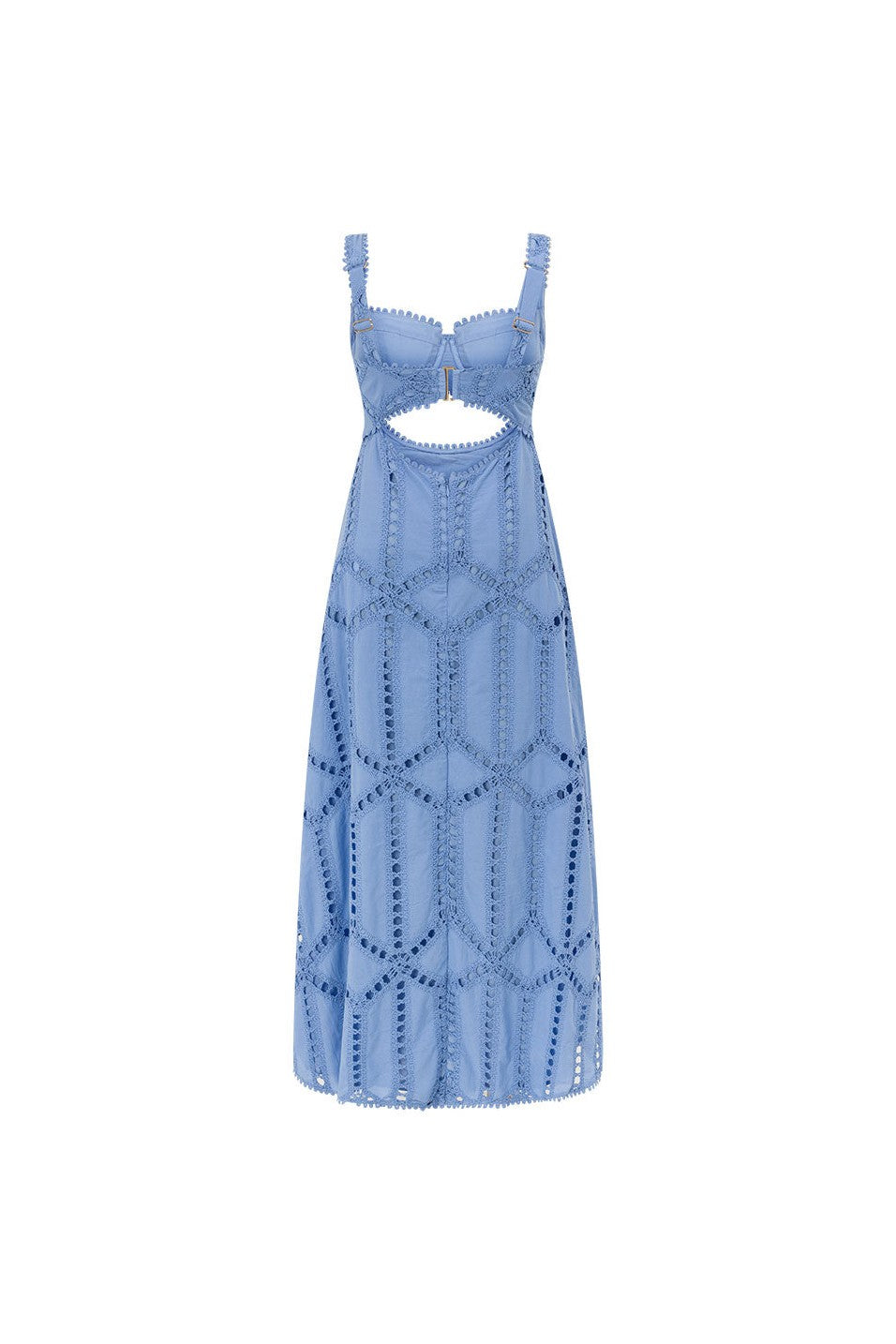 Blue maxi dress, side view