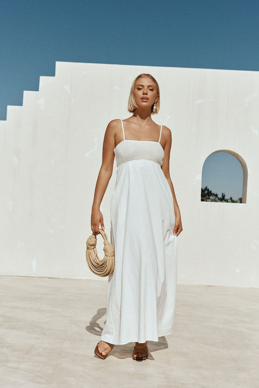 White maxi dress, front view