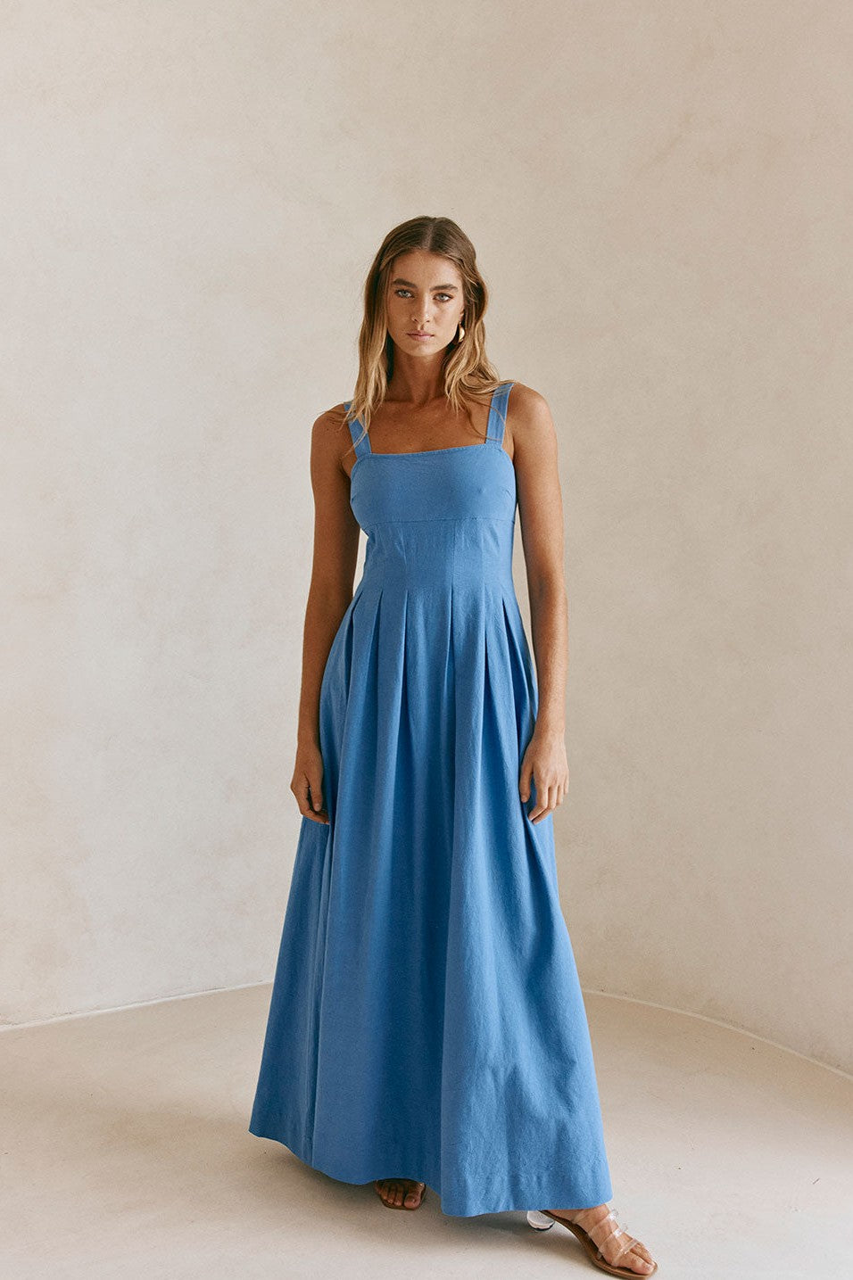 Blue maxi dress, back view