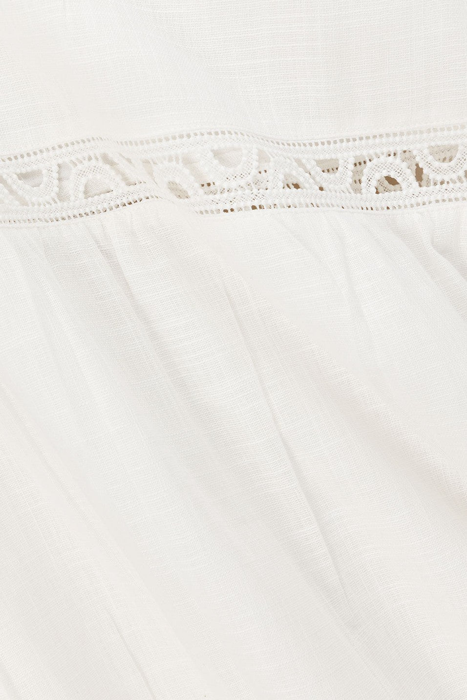 White maxi dress with lace trim, detail view